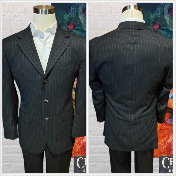 Chaps 38R 30x30 Navy Blue Dashed Banker's Stripe Suit Quality Classic Fit - Picture 6 of 16